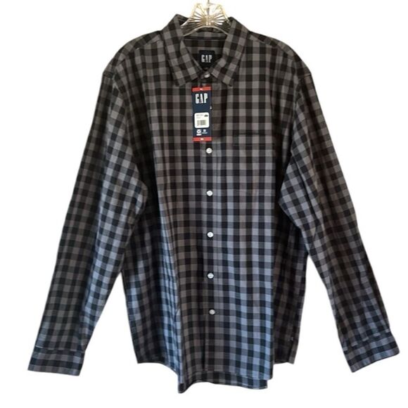 NEW Gap Mens Black And Grey Button Down Shirt (L) - Picture 1 of 4